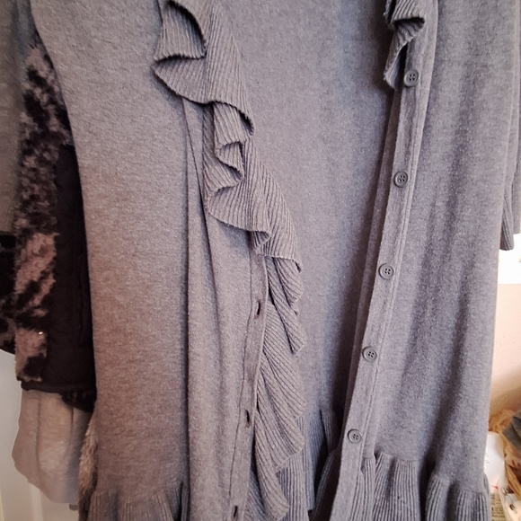 New Directions Long, Ruffled, Buttoned Cardigan - Picture 6 of 11